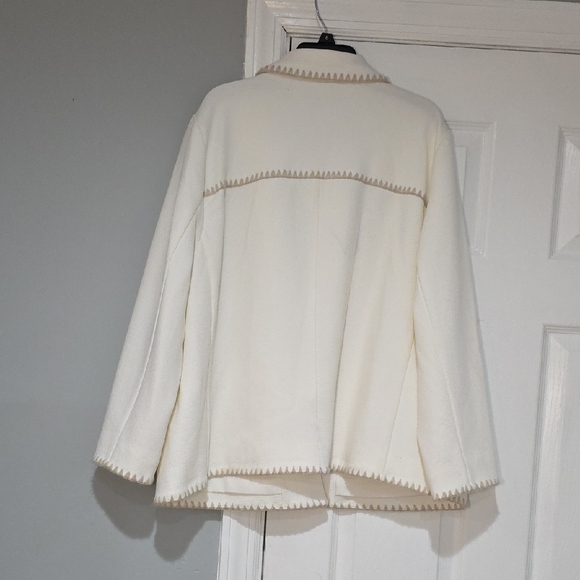 Chico's Cream Teddy Jacket with Tan Trim - Picture 4 of 6